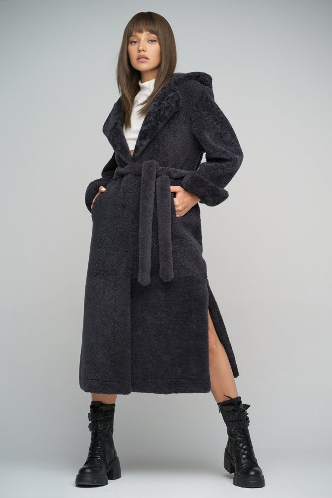 Long sheepskin coat for women 2035 grey 1