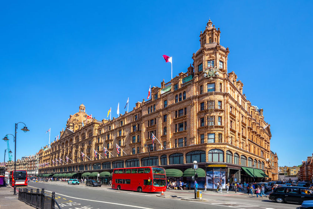 street view of london with famous department stores